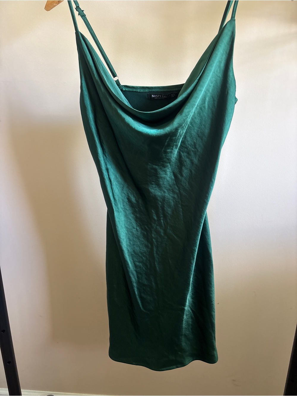 Nasty Gal Deep Green Satin Cowl Mini Dress